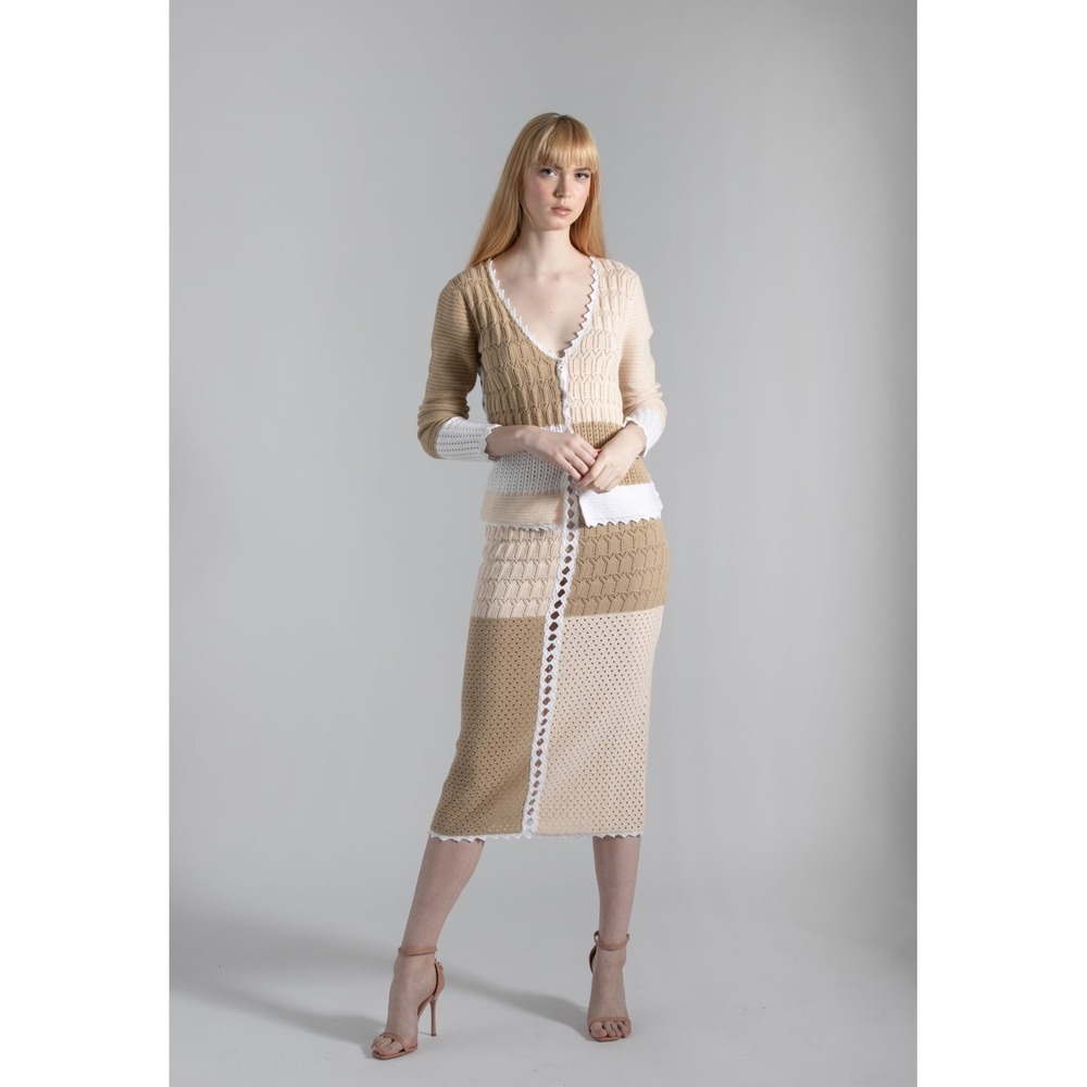 Beatrice B Patched Crochet Cardigan Sweater & Midi Skirt  Jojoba Outfit Set 4/6